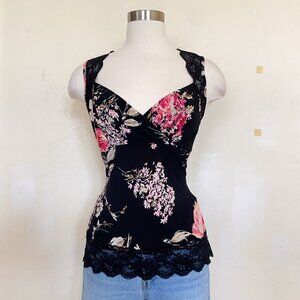 Black floral lace tank top
